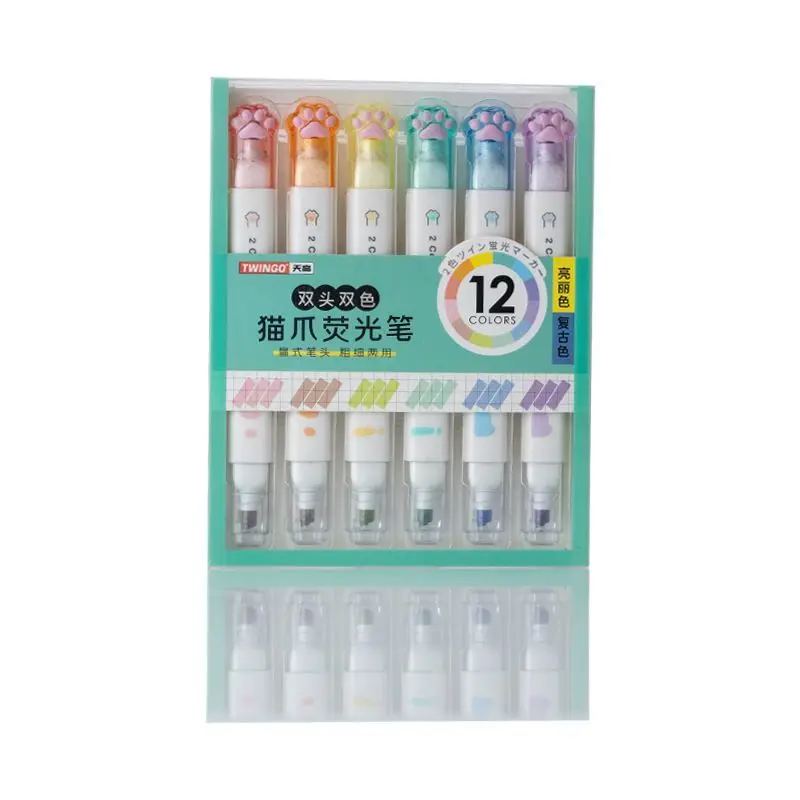 6 ピース/セットクリエイティブ猫の爪ダブルヘッド学生書き込み 12 色かわいいアートマーカー落書きペン文具学用品