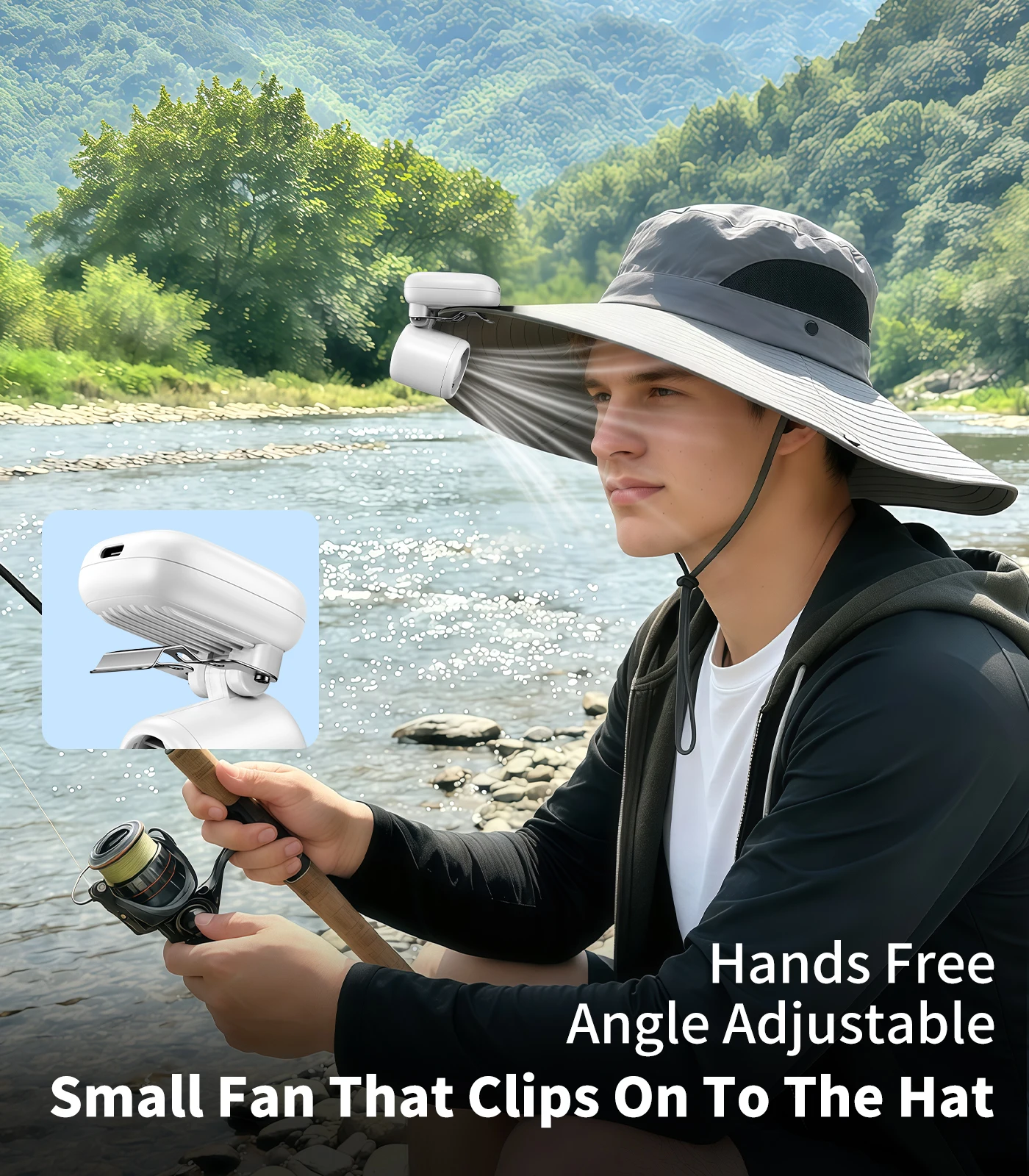 Eary Outdoor Wearable Hat Clip Fan 1200mAh USB Rechargeable Portable Handheld Backpack Cooler 3 Speeds Lightweight Mini Desk Fan image 3