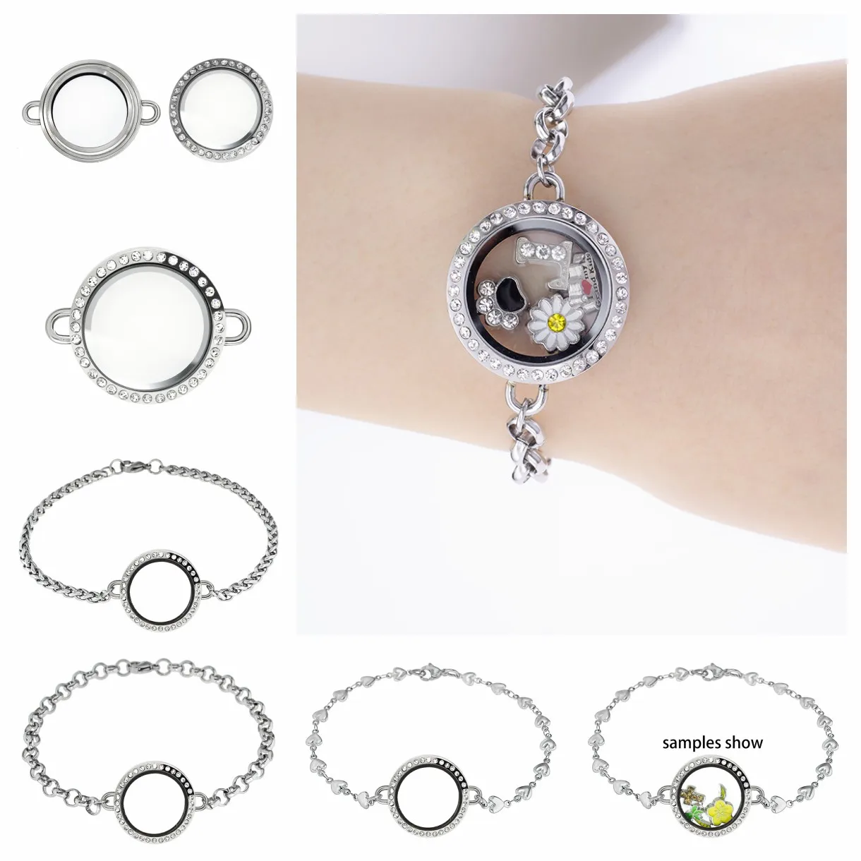 Bracelet Bangle 20/25/30mm Stainless Steel Living Memory Glass Locket Put Floating Locket Charms Photo Jewelry Women Kid Gift