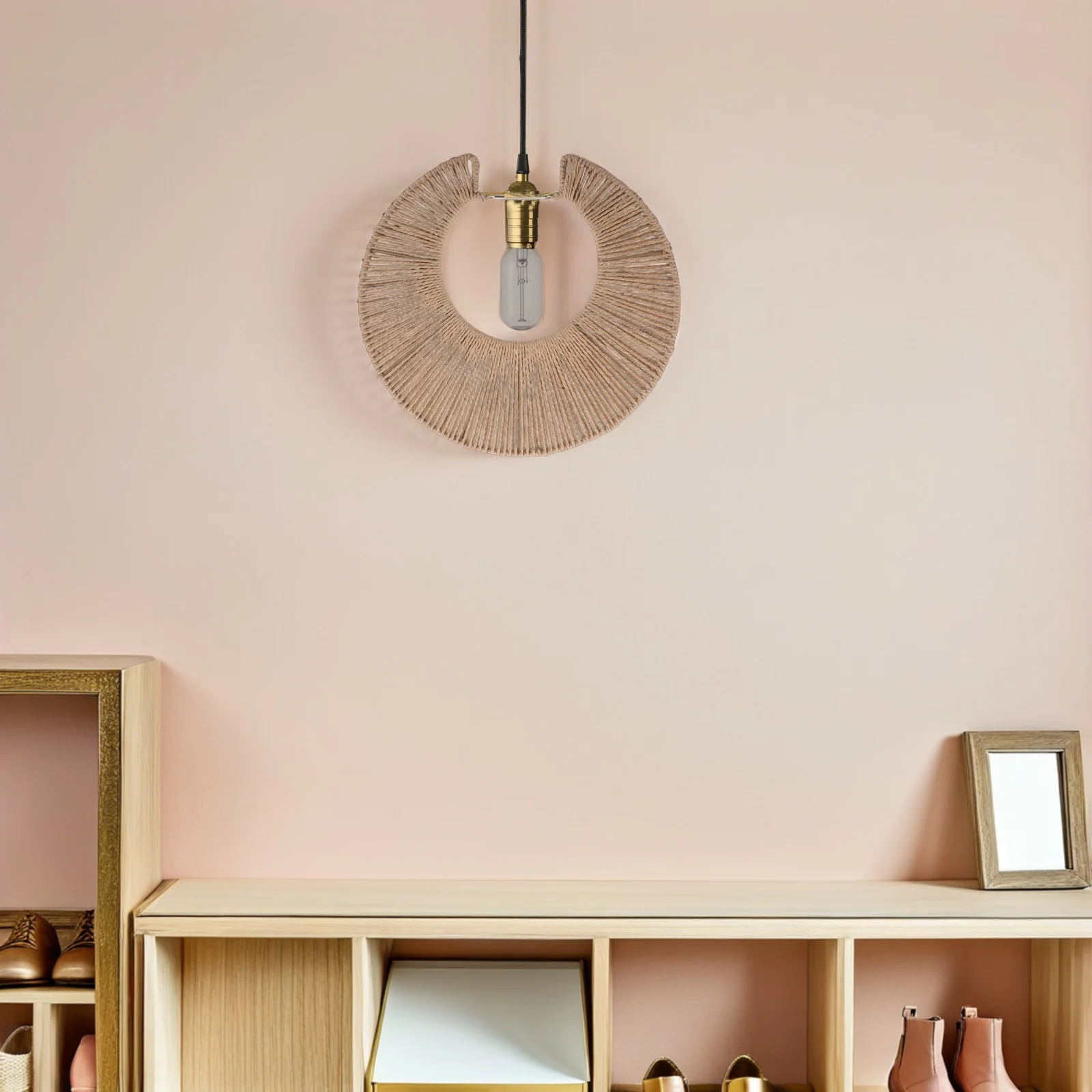 

Woven Lamp Shade Handwoven Paper Rope Geometric Ceiling Light Cover Replacement Boho Pendant Light Shade For Living Room