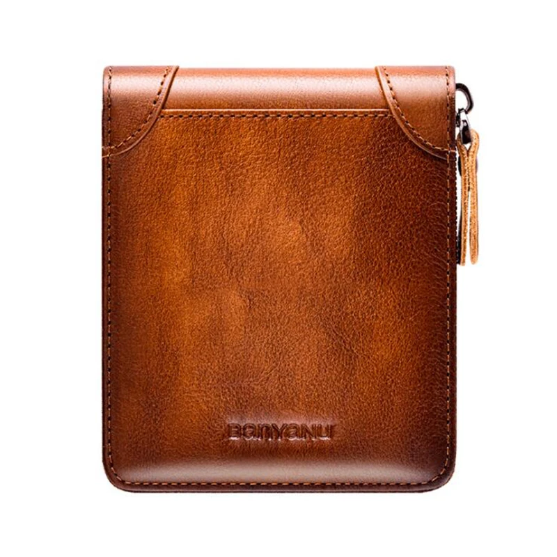 Man Functional Small Zipper Purse Anti RFID Real Cow Leather Card Coin Wallet for Men Travel Business