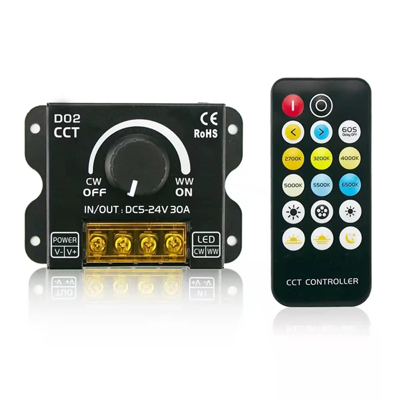 ABKI-Wireless RF 30A Dual Color Temperature Controller, Knob Dimmer For Custom Lighting