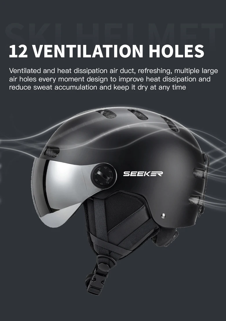 SEEKER Erwachsenen-Skihelm Unisex Ski-Antikollisions-Warmhelm für Wintersport Einbrett- und Doppelbrett-Skihelm mit Skibrille – Detail 8