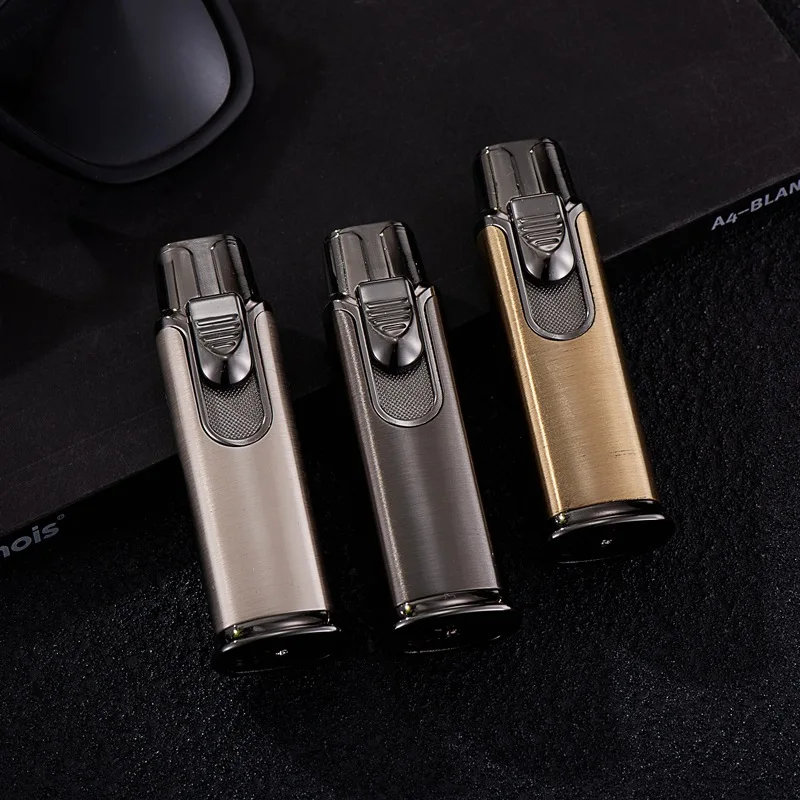 Broad Metal Windproof Cigar Cigarette Lighter Jet Torch Gas Flames Unusual Lighters Smoking Accessory Butane Gadgets for Men