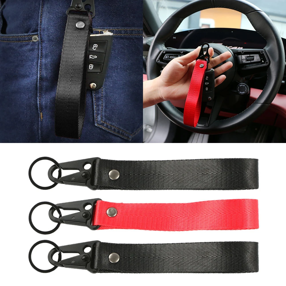 Nylon Webbing Car Keychain Wrist Strap Outdoor Key Ring Lanyard Motorcycle Auto Key Holder Pendant Vehicle Keytags Accessories