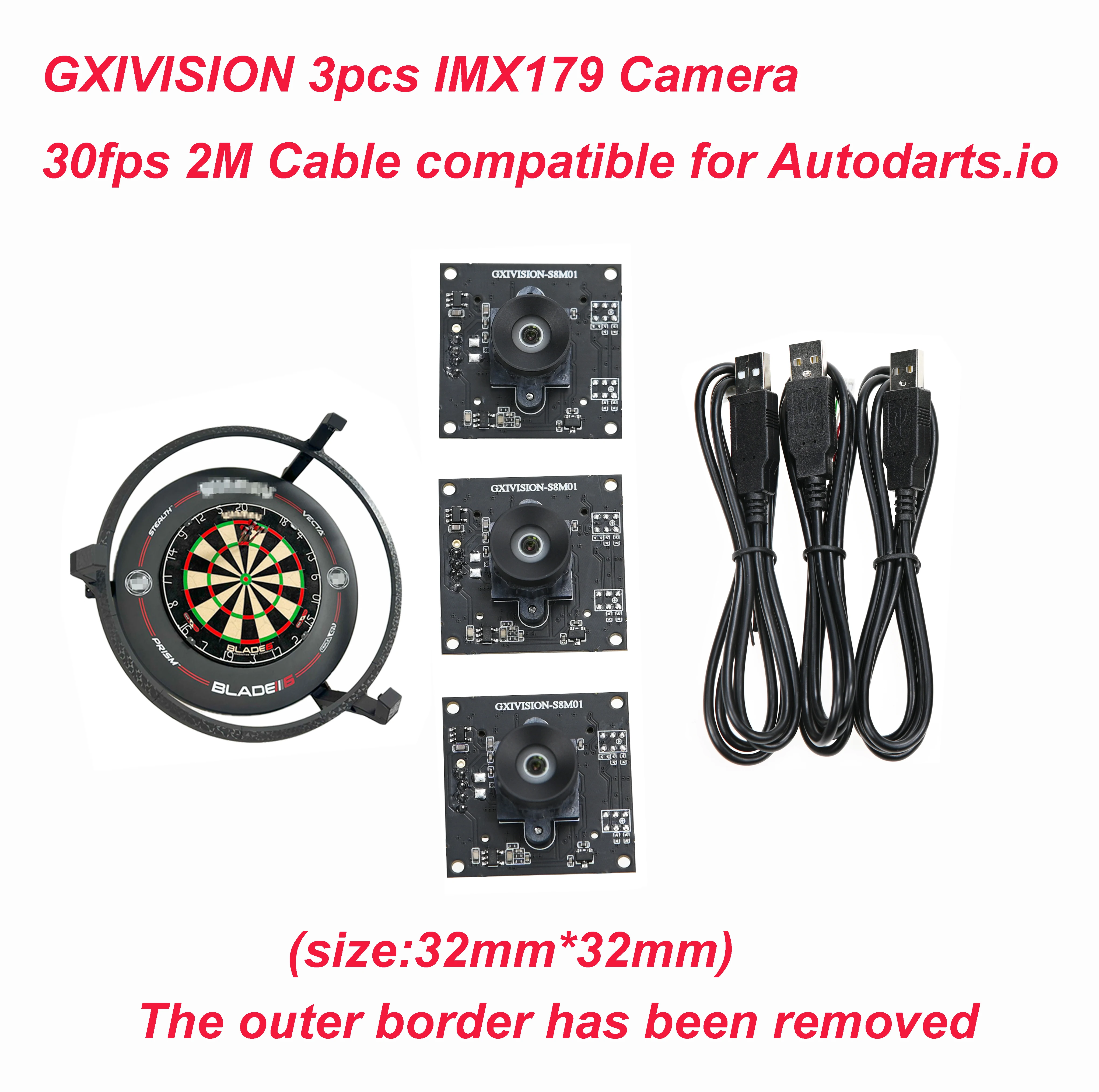 GXIVISION Webcam IMX179 30fps 2M Cable 3mm Lens No Distortion,USB Camera Module,Compatible For Autodarts.io Scoring System