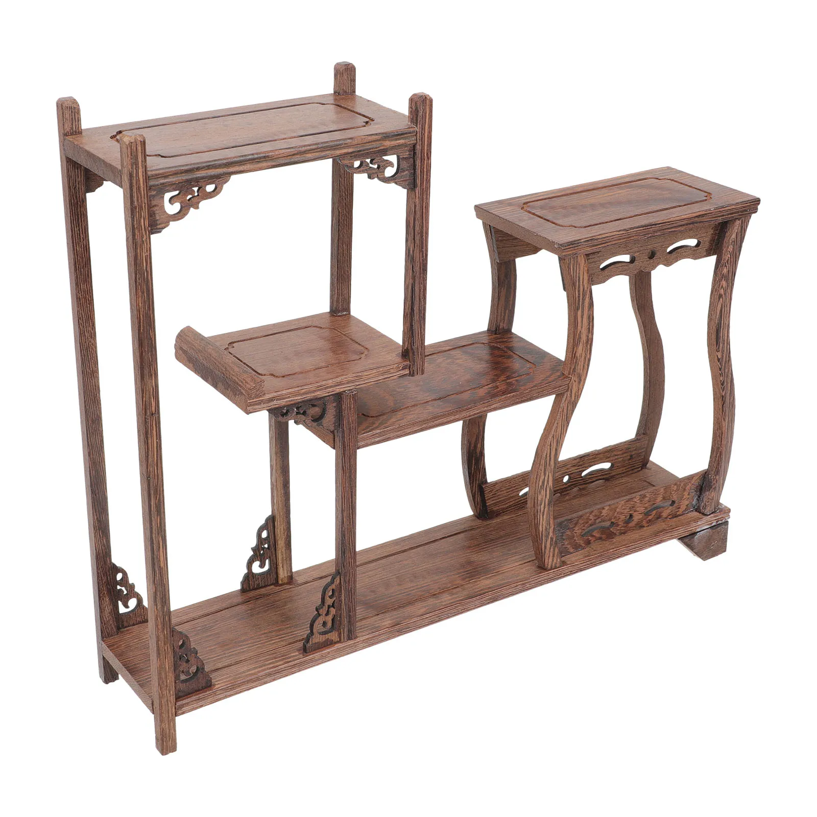 

Wooden Curio Cabinet Chicken Wing Wood Multi Treasure Shelf Tea Canister Display Stand Storage Rack Vintage Home