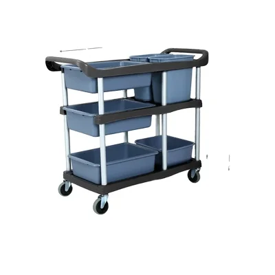 Black or Gray Colour 3-Tier Restaurant Hotel Kitchen Restaurant Service TrolleyServing Hand Trolley with Wheels