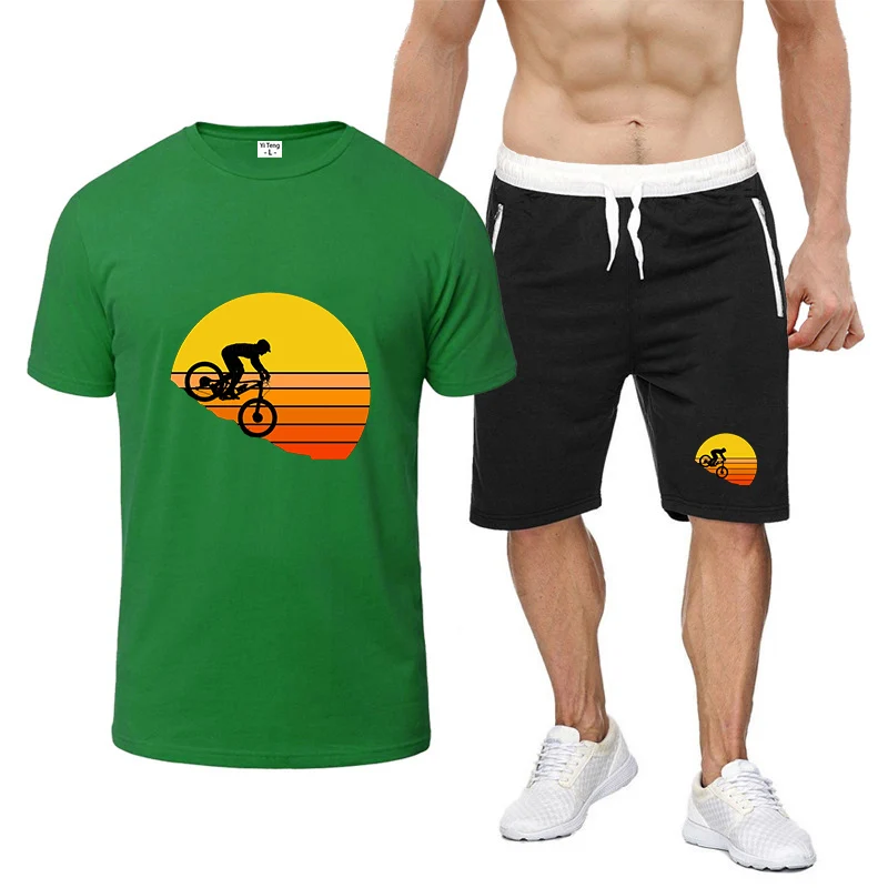 

2026 Sports bike enthusiasts Print New Men's Eight-color Short-sleeved Set Summer Short Sleeve+Sports Pants Breathable Thin Suit