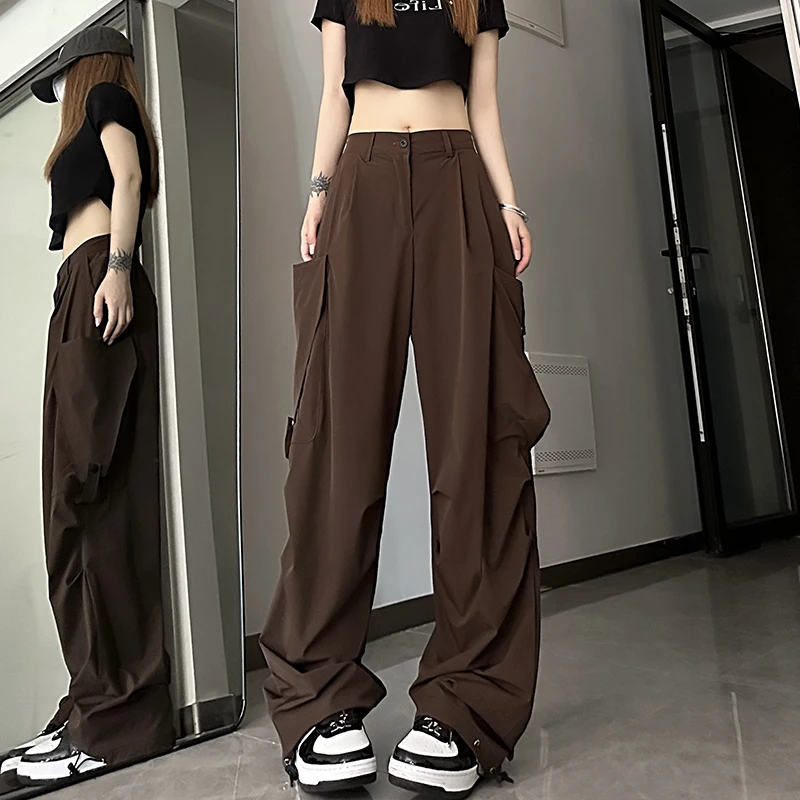 

Мужские повседневные брюки Cé Brown: свободные, длинные, с множеством карманов, в американском стиле, широкие штанины, длина в пол, модная рабочая одежда