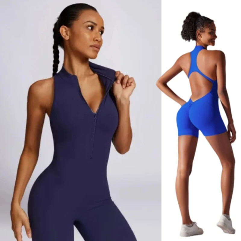

Sexy Nude Quick Dry Zip Back One Piece Yoga Fitness Clothing Training Exercise Leotard