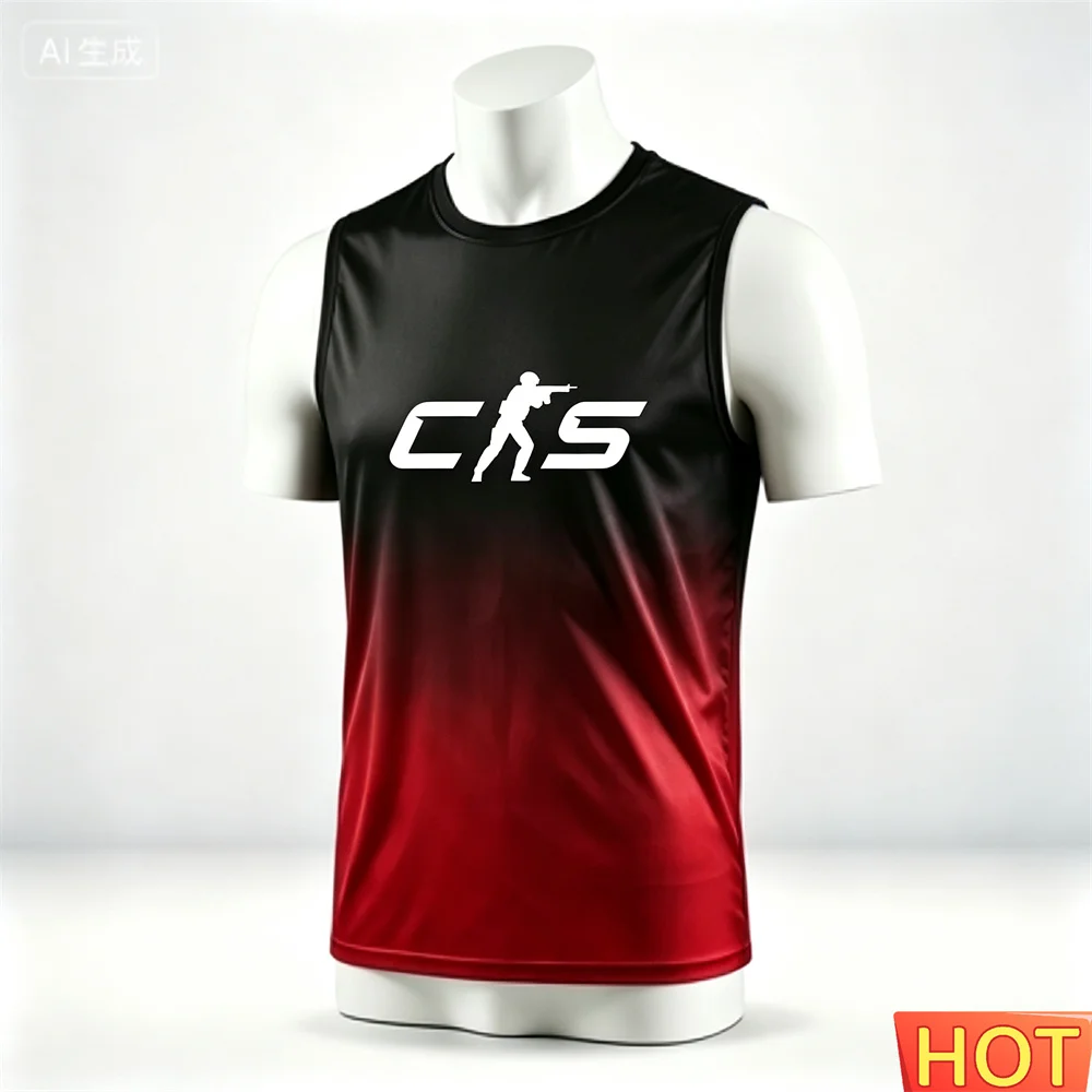Summer Men's Sleeveless Home T-shirt Gradient Shooting Game T-shirt Breathable Sports men's Tank Top Round neck clothing for men