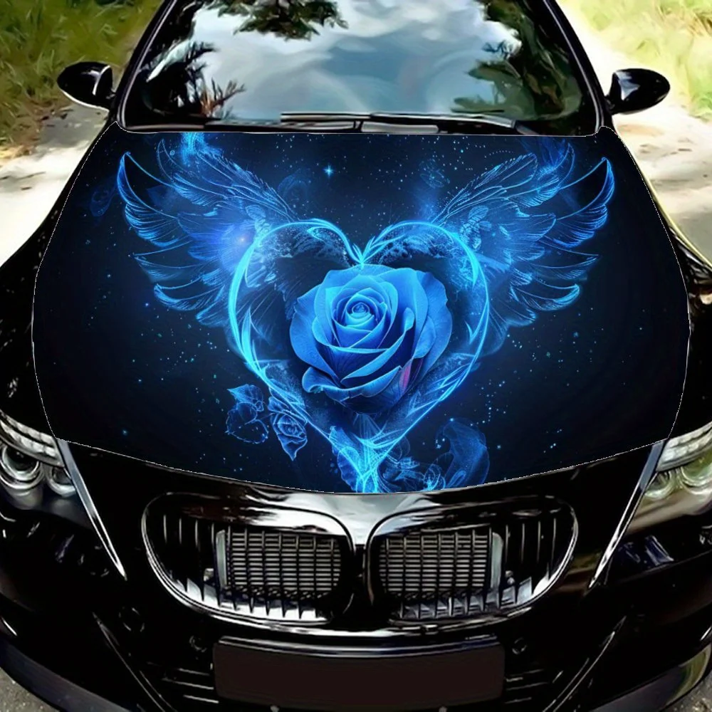 

Heart - Wings & Blue Rose Car Hood Decal,Self-Adhesive PVC hood Sticker Decor Scratch Resistant Sticker Protect,Auto Accessories