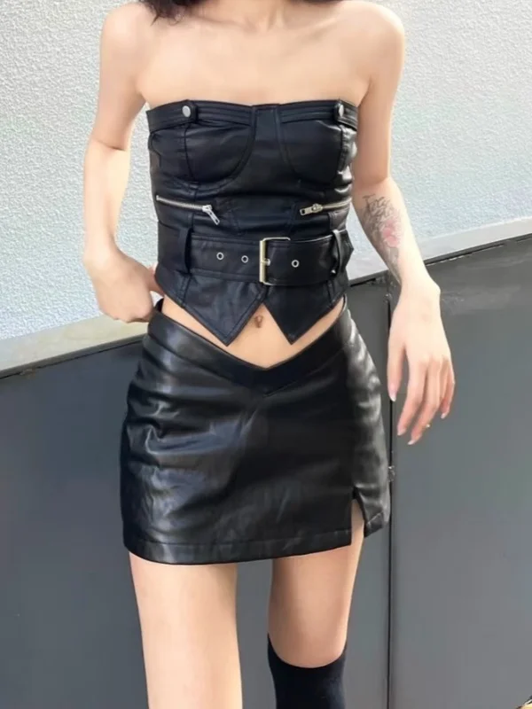 

Черная асимметричная женская кожаная юбка с высокой талией, утягивающая, сексуальная, средней длины, А-силуэта, ультракороткая, для осени