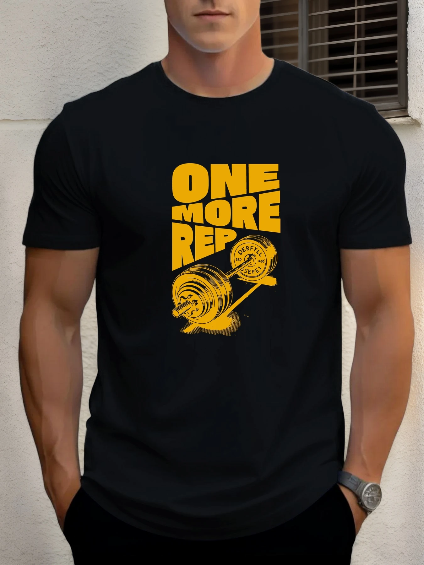 

Men's Cotton T-Shirt, Summer Crew Neck Short Sleeve, ONE MORE REP Printed Breathable Street Clothing Fashion Cool T-Shirt