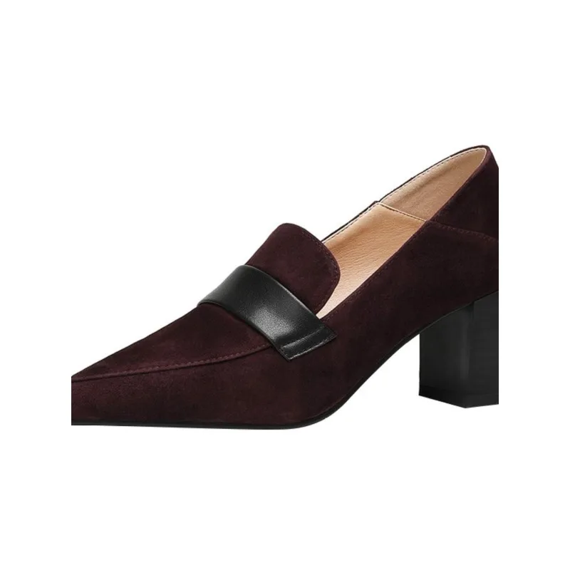 حذاء بدون كعب من الجلد الناعم للنساء بكعب سميك، قدم واحدة واسعة ومضادة للانزلاق وقصة عميقة وكعب عالٍ بمقدمة واحدة #6