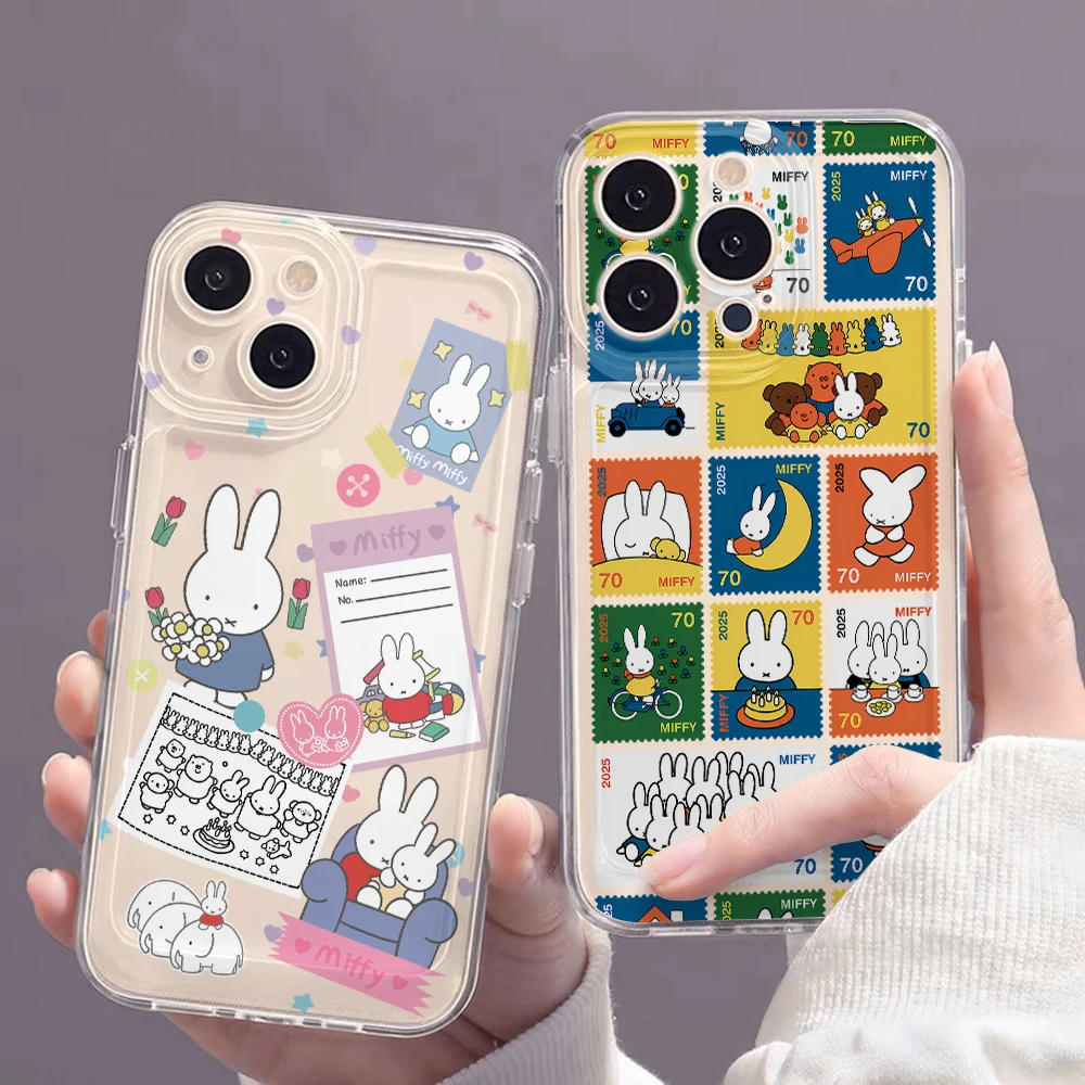 Coque de téléphone en TPU souple transparente avec motif de lapin de dessin animé M-Miffany pour Redmi 14C 13C 12C 10C Note 15 14 13 12 11 10 9 8 Pro Plus 5G