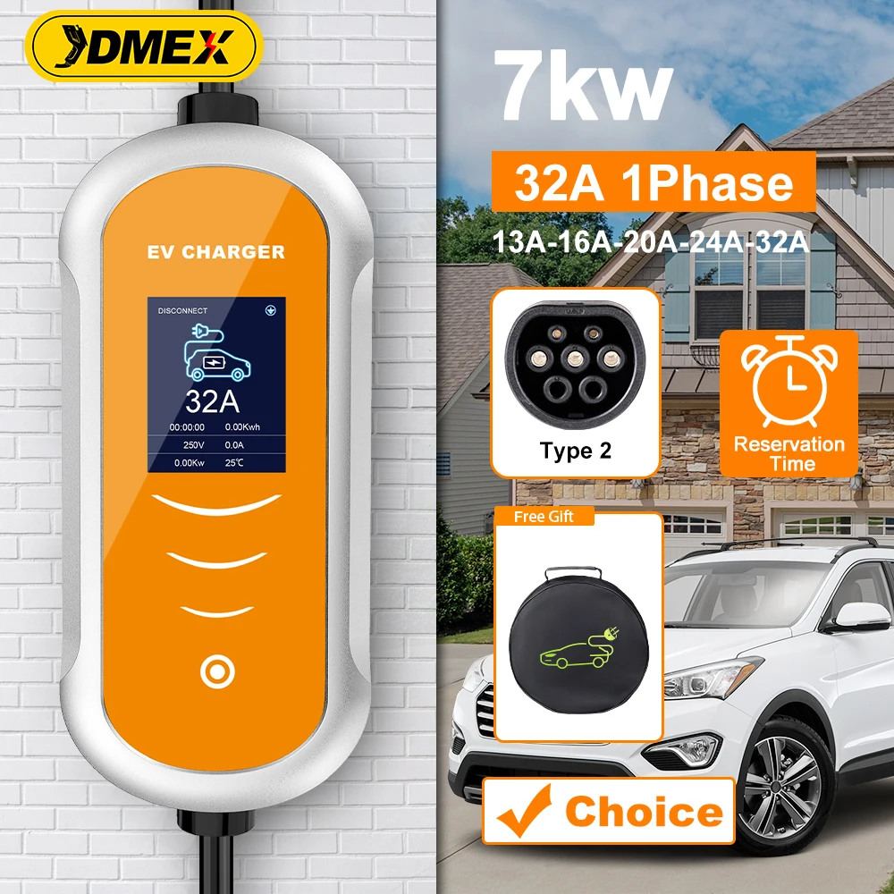 JDMEX caricatore portatile EV Wallbox Type2 cavo 32A 7KW con spina CEE EVSE IEC 62196-2 adattatore per scatola di ricarica per veicolo elettrico