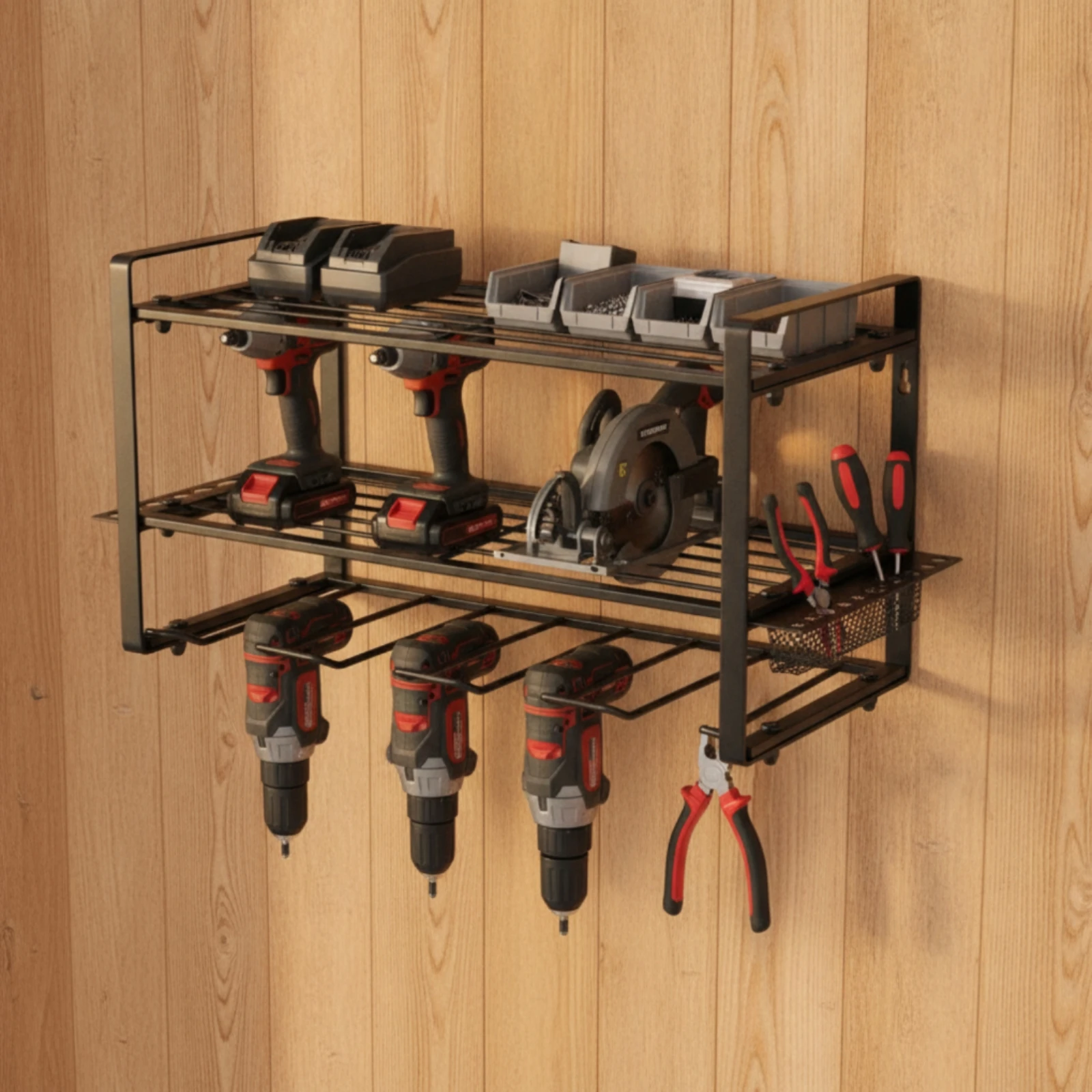 Wall-Mounted Power Tool Organizer 3-Tier Power Tool Organizer Wall Mount Utility Rack with Shelves Compact Space-Saving