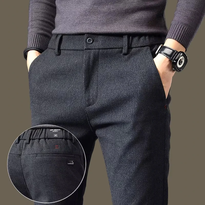 Herren Hochwertige Verschleißfeste Hose Männlicher Trend Koreanische Slim-Fit Gerade Hose Modische Schwarze Graue Blaue Freizeithose