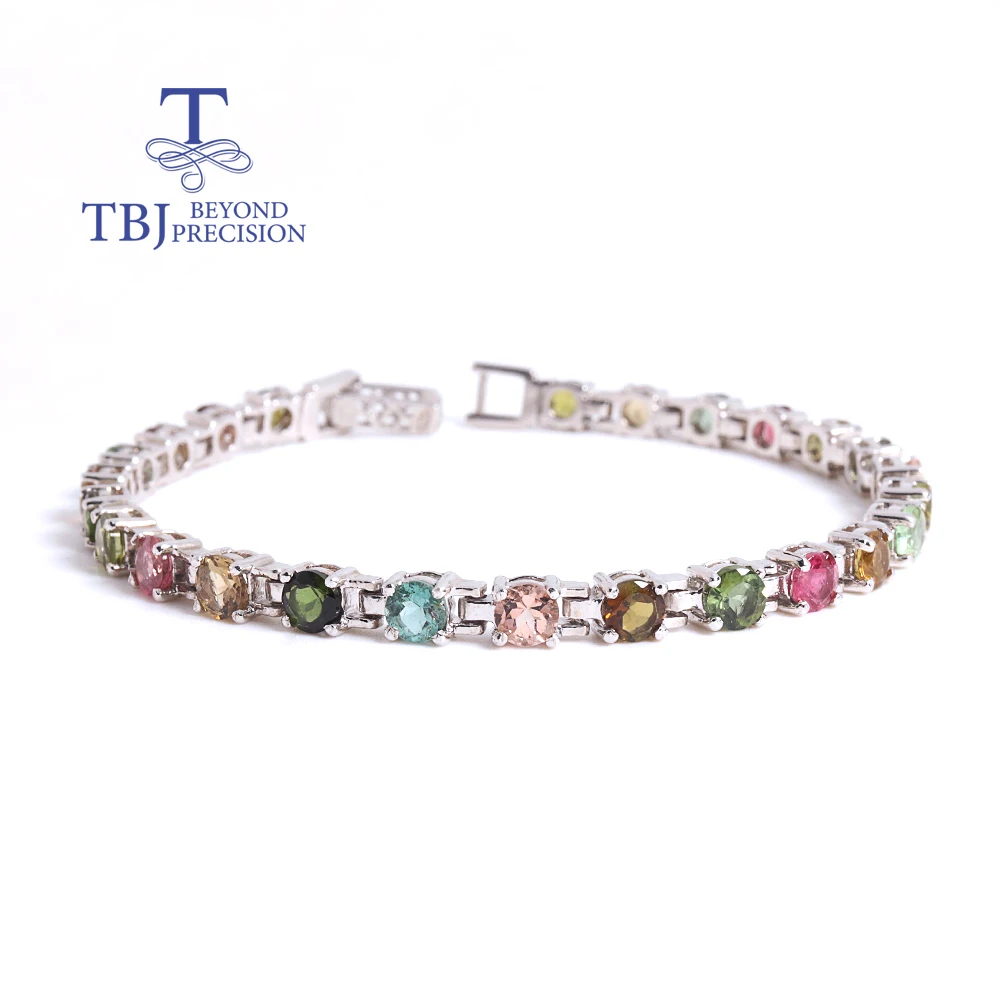 

2026 Gorgeous luxury design Multi-colored natural Tourmaline Gems Bracelet 925 Silver jewelry for women Wedding & banquet gifts