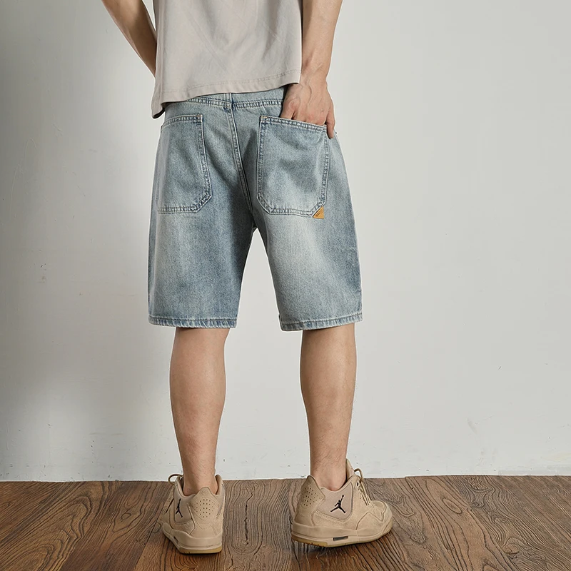 Retro classic summer casual medium pants five quarter pants fashion loose straight leg light denim shorts men\'s fashion