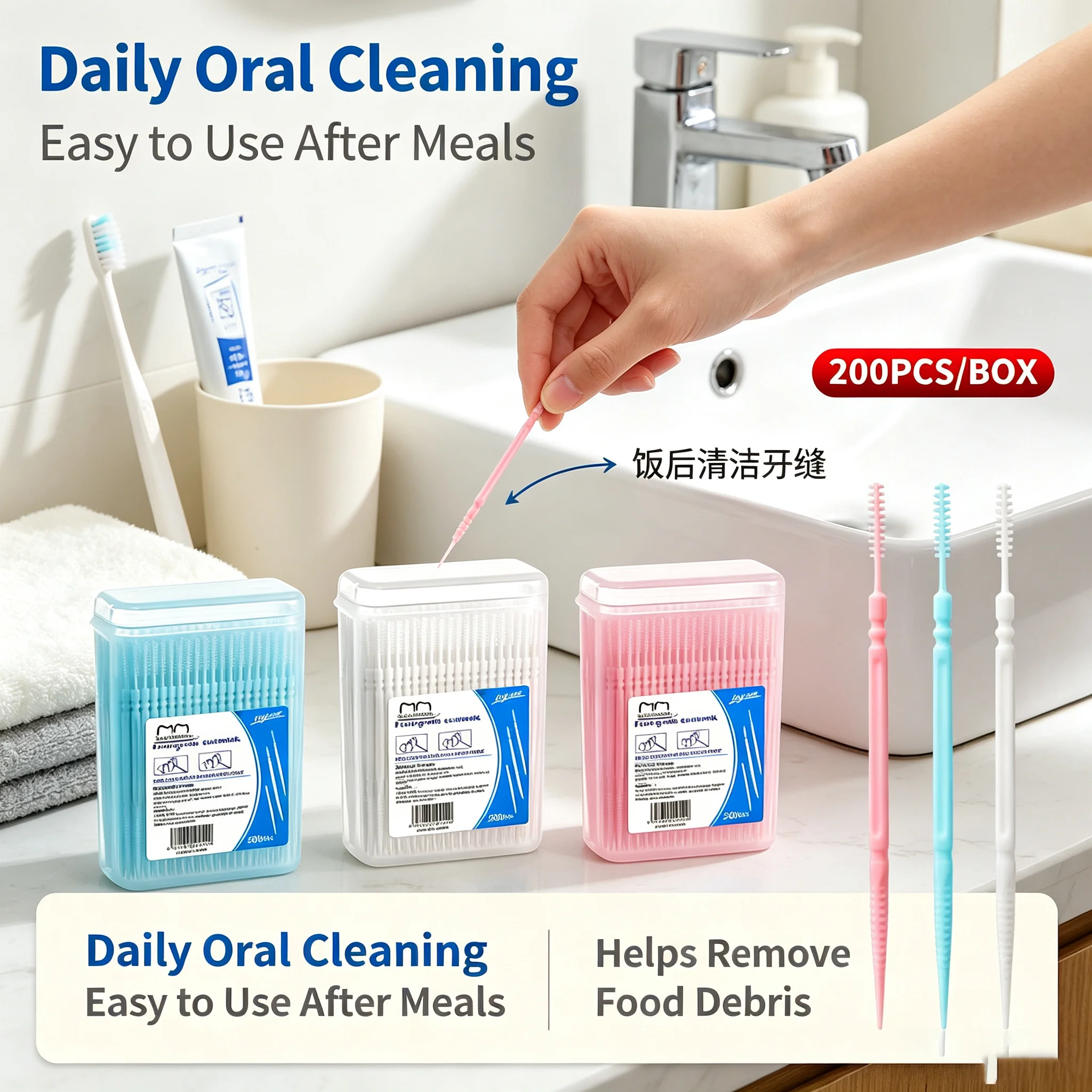 Double Headed Toothpicks 200Pcs Box Household Post Meal Interdental Cleaning Portable Gum Care