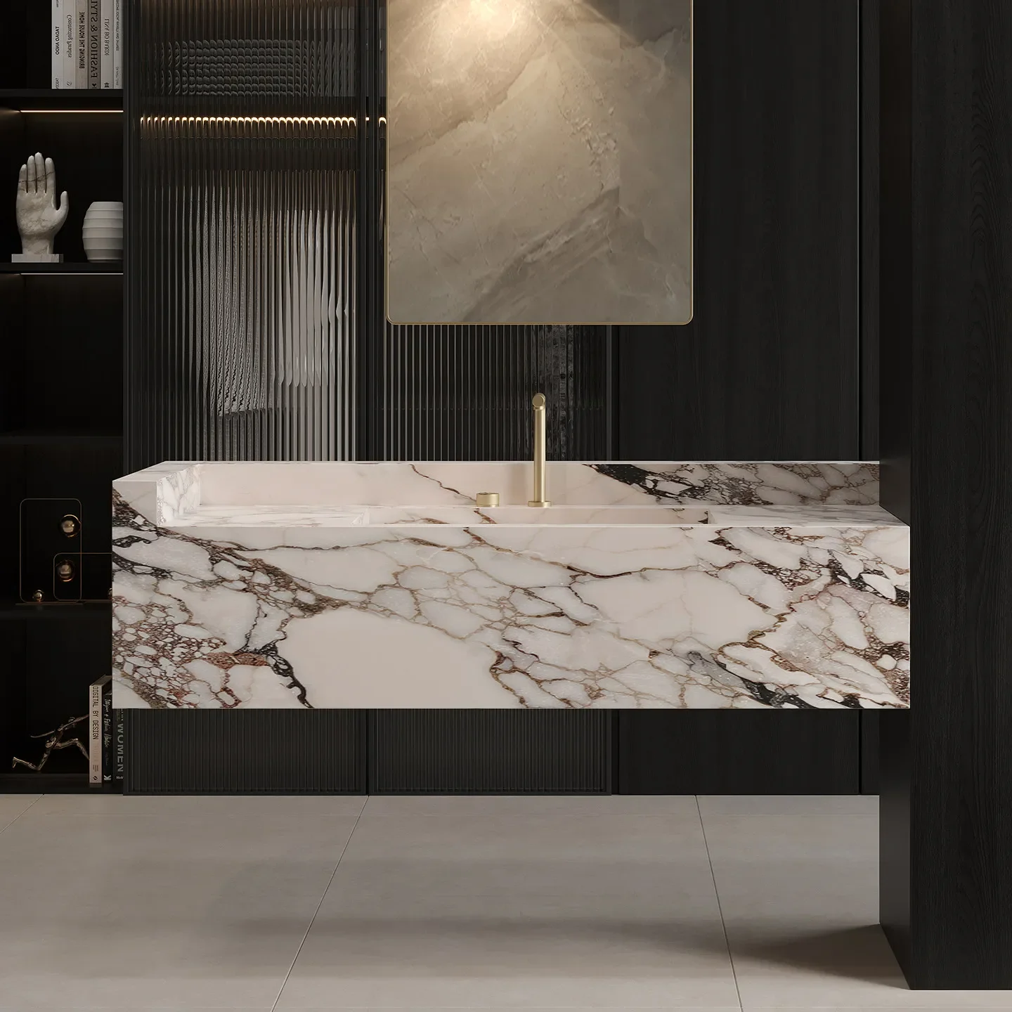 LZ Rock Slab Integrated Bathroom Vanity Open Washbasin Luxury Minimalist Custom Sink U