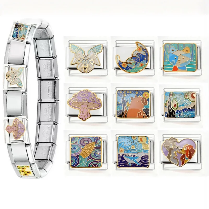 جرافيتي عصرية، فن ملون، سحر إيطالي، سوار من الفولاذ المقاوم للصدأ 9 مم، مجوهرات ذاتية الصنع للرجال والنساء، بالجملة