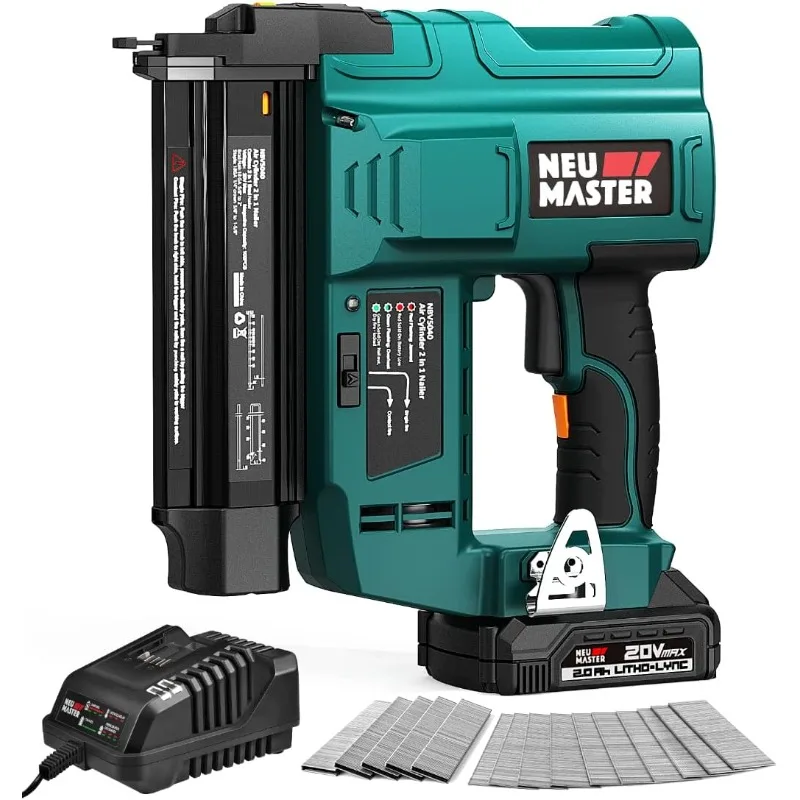 18 Gauge 2 in 1 Cordless Brad Nailer/Staple Gun with 2.0Ah Li-ion Battery, 1000pcs Nails and 500pcs Staples Included