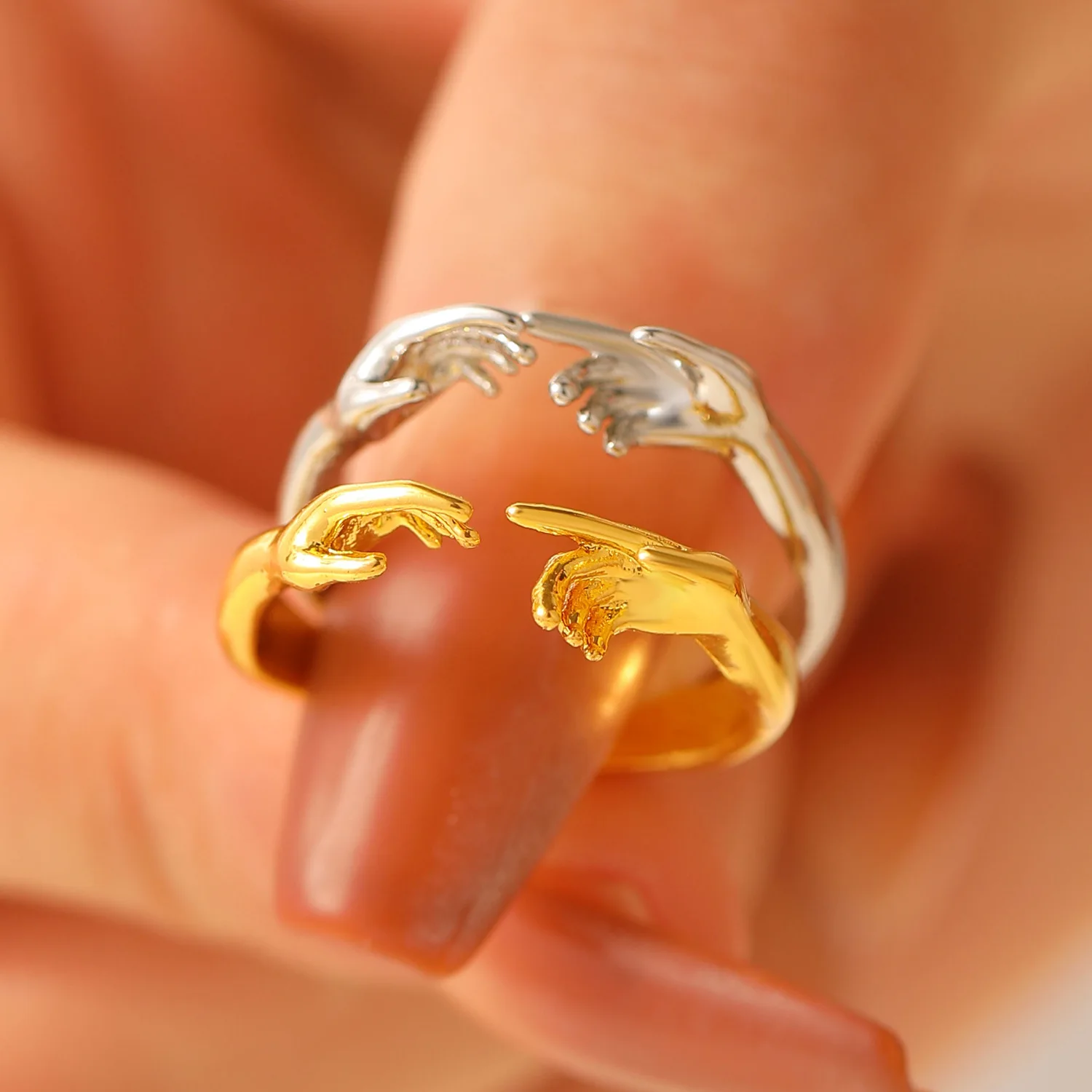 New Personalized Creative Adam Hand Ring Fashion Trends Festival Party Ladies Golden Ring Couple Jewelry Gift