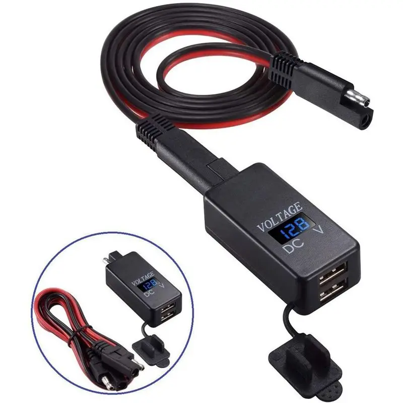 Superior-SAE To USB Adapter With Voltmeter Motorcycle Quick Disconnect Plug With Waterproof Dual USB For Smart Phone