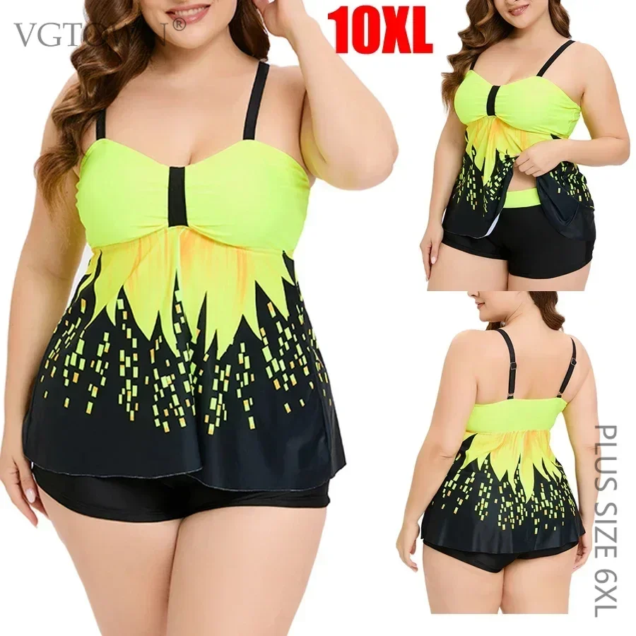 Plus Size 10XL Women Swimsuit 2-piece Suits Large Size Tankini Swimwear Swimming Beachwear Bathing Suit High Waist Bikini Set