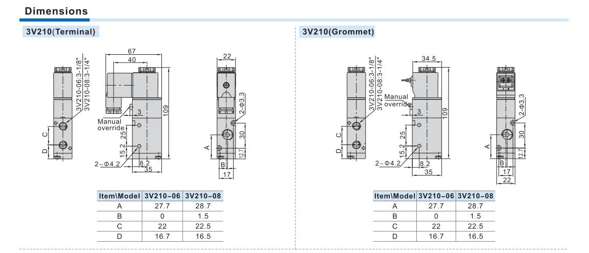 3/2 3v210-08nc normaler weise geschlossen 3v110-06nc 3v310-10nc pneumatisches Luft magnetventil elektrisches Steuergas magnetventil 3v410-15nc – Detail 7