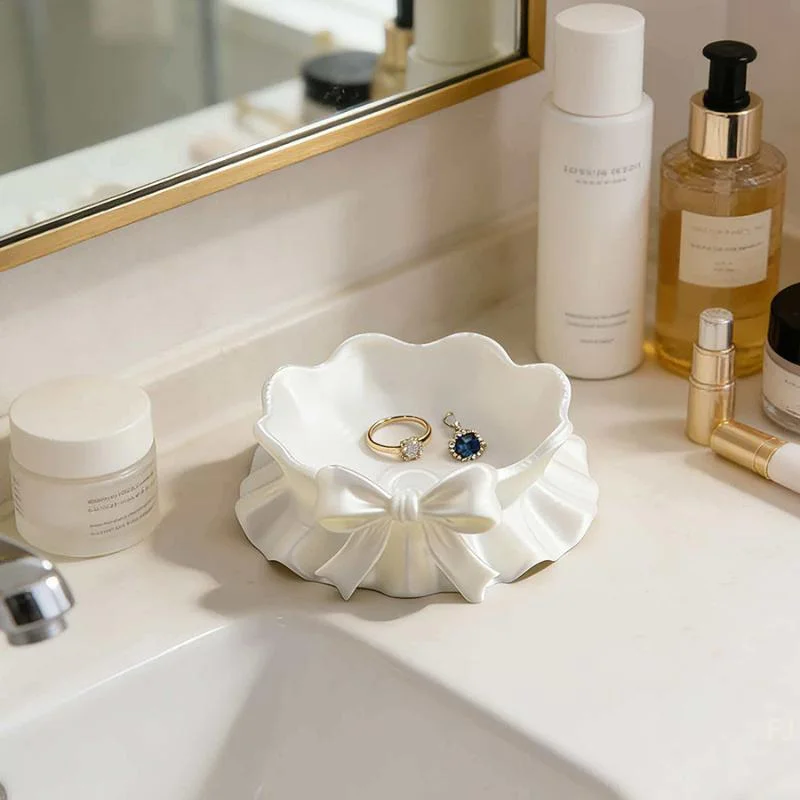 [YU]White Bow-Shaped Storage Tray, 3D Printed Bow-Shaped Jewelry Storage Tray, Home Decoration Girly Style Storage Box