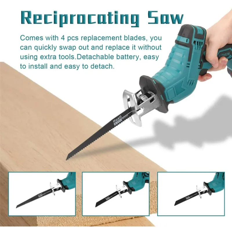 Electric Reciprocating Saw Cordless Reciprocating Saw With 4 Blades  Portable Metal Wood Cutting Machine For Makita 18V Battery