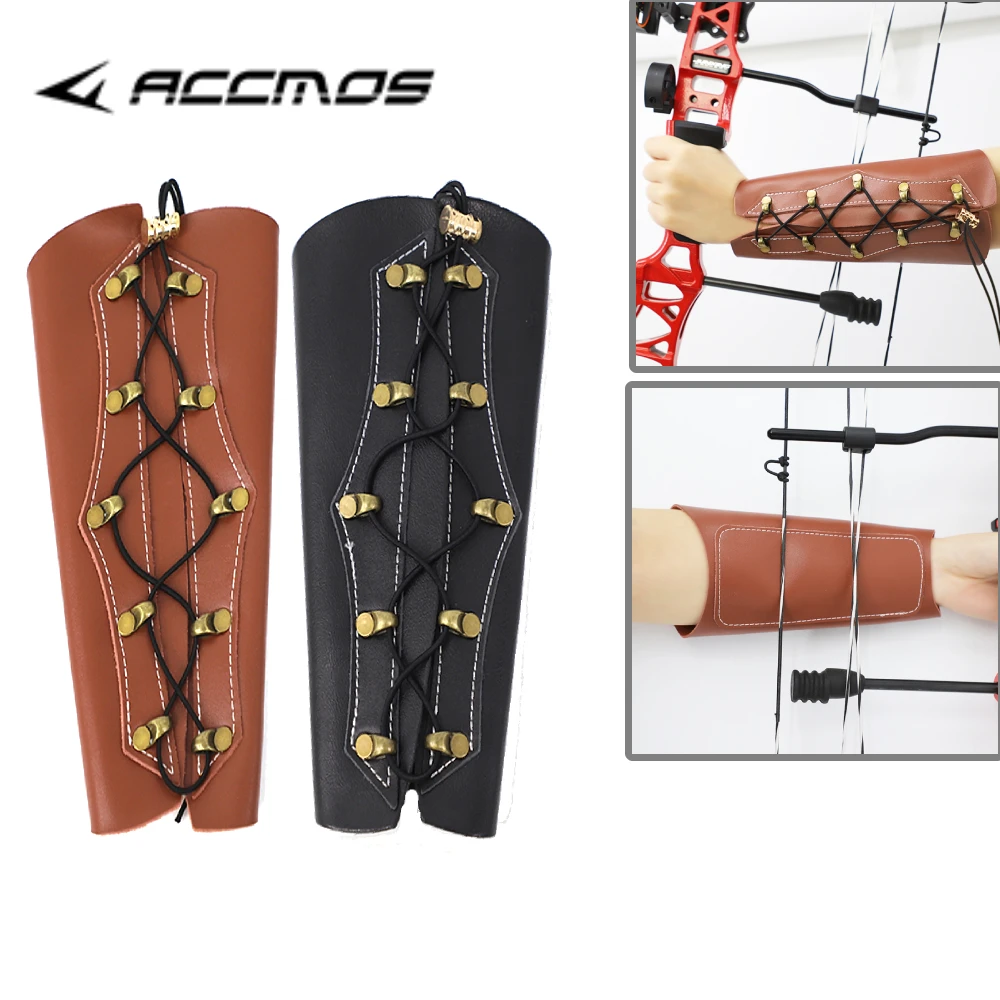 Traditional Cow Leather Archery Arm Guards with Adjustable Elastic String Cowhide Protective Gear Archery Protector Accessories