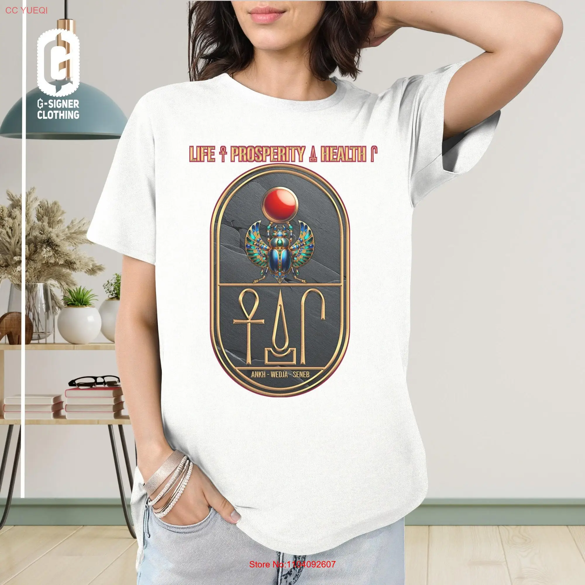 Egyptian Scarab Idea T Shirt Blessing Life Prosperity Health Classic Ancient Art Positive Manifestation Crewneck