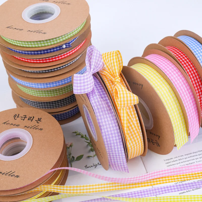 50Yard 1cm Plaid Ribbon Grid Ribbon For Home Wedding Christmas Party Decoration DIY Craft Gift Bouquet Wrapping Sewing Supplies