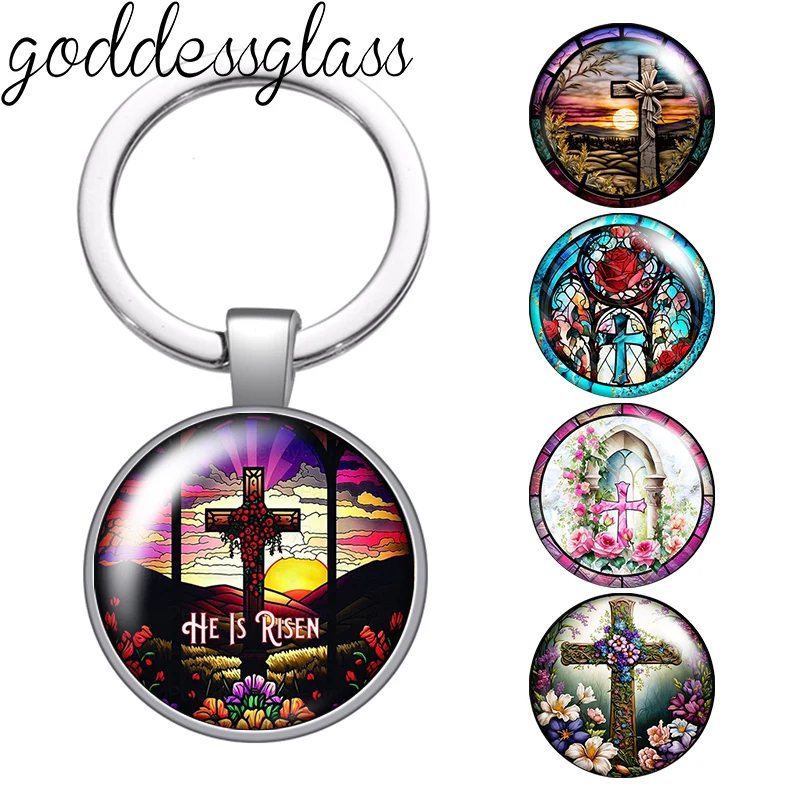 New Faith Cross Believing in Jesus glass cabochon keychain Bag Car key chain Ring Holder Charms keychains Gifts