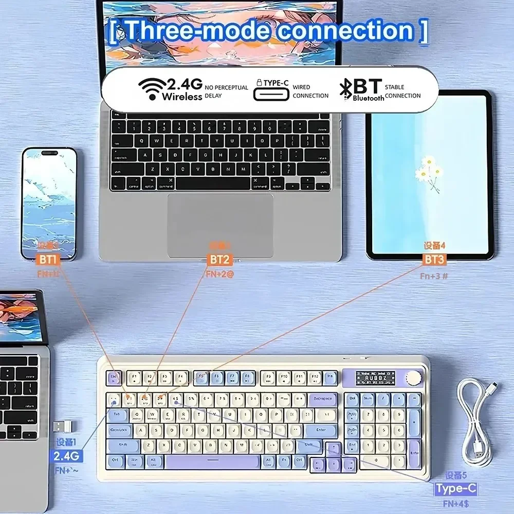 Трехрежимная клавиатура Bluetooth/2,4G/проводная клавиатура с экраном Три Bluetooth-клавиатуры RGB Игровая клавиатура Беспроводная клавиатура 2,4G