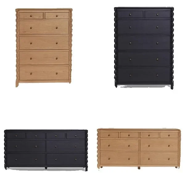 

American solid wood chest, black eight-bucket cabinet, neoclassical locker, bedroom drawer cabinet, living room wall storage