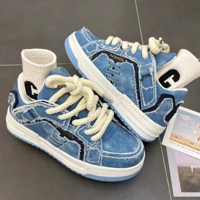 Women Shoes for Men Tennis Retro Denim Punk Skateboard Shoes Fashion Male Sneakers Couple Outdoor Gym Sport Running Casual Shoe