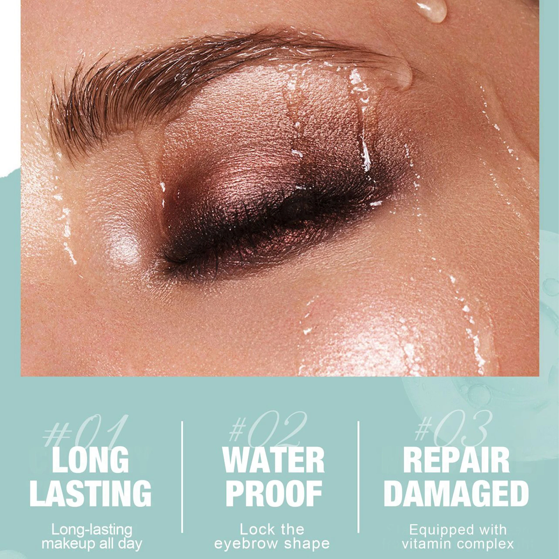 ブラシ付きアイブロウジェル、長持ちするウォータープルーフ、強力、速乾性、塗りやすいビタミンEアイブロウジェル