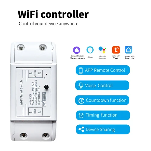 Imagen 2 del producto Tuya WiFi inteligente interruptor de luz RF 433MHz 1/2/3 Gang interruptor de pared inalámbrico 10A relé voz App Control Alexa Google Home Smart Life