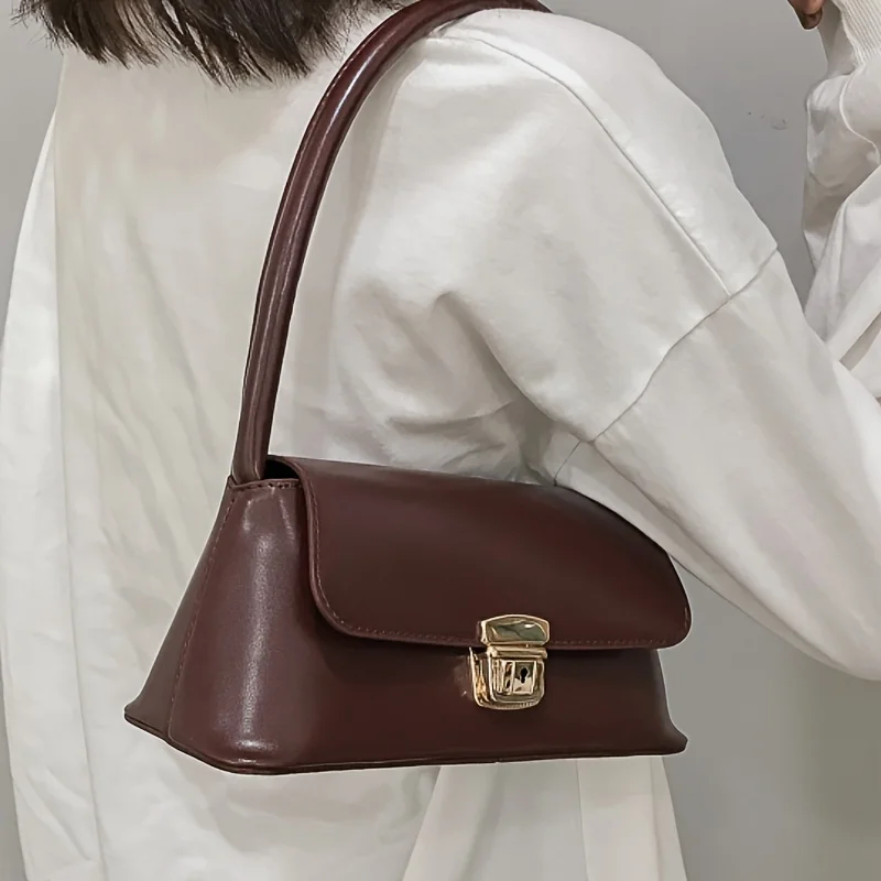 

Korean Version Solid Color Metal Buckle Single Shoulder Handbag, Fashionable Women Leather Underarm Bag, Suitable for Commuting