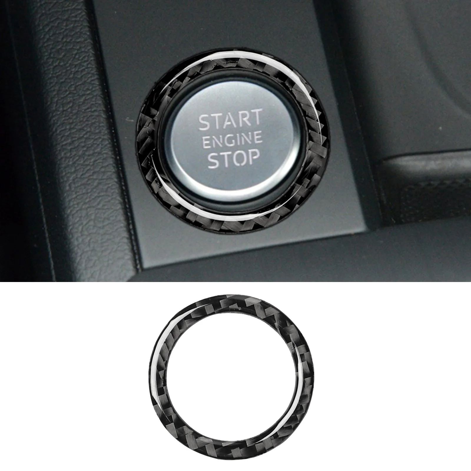 Car Engine Start Stop Button Trim Sticker Key Ring Interior Accessories Real Soft Carbon Fiber For Audi A4 B8 A5 Q5 2009-2016