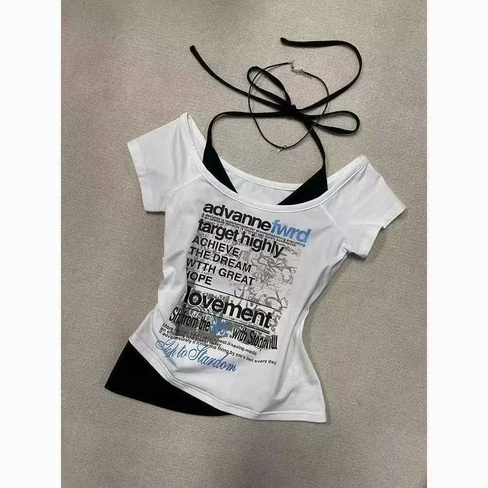 

Kawaii White Lace Y2k Tirt Women Vintage 2000s Korean Sle Casual Top Comfortable Skin-Friendly Fabric M Model