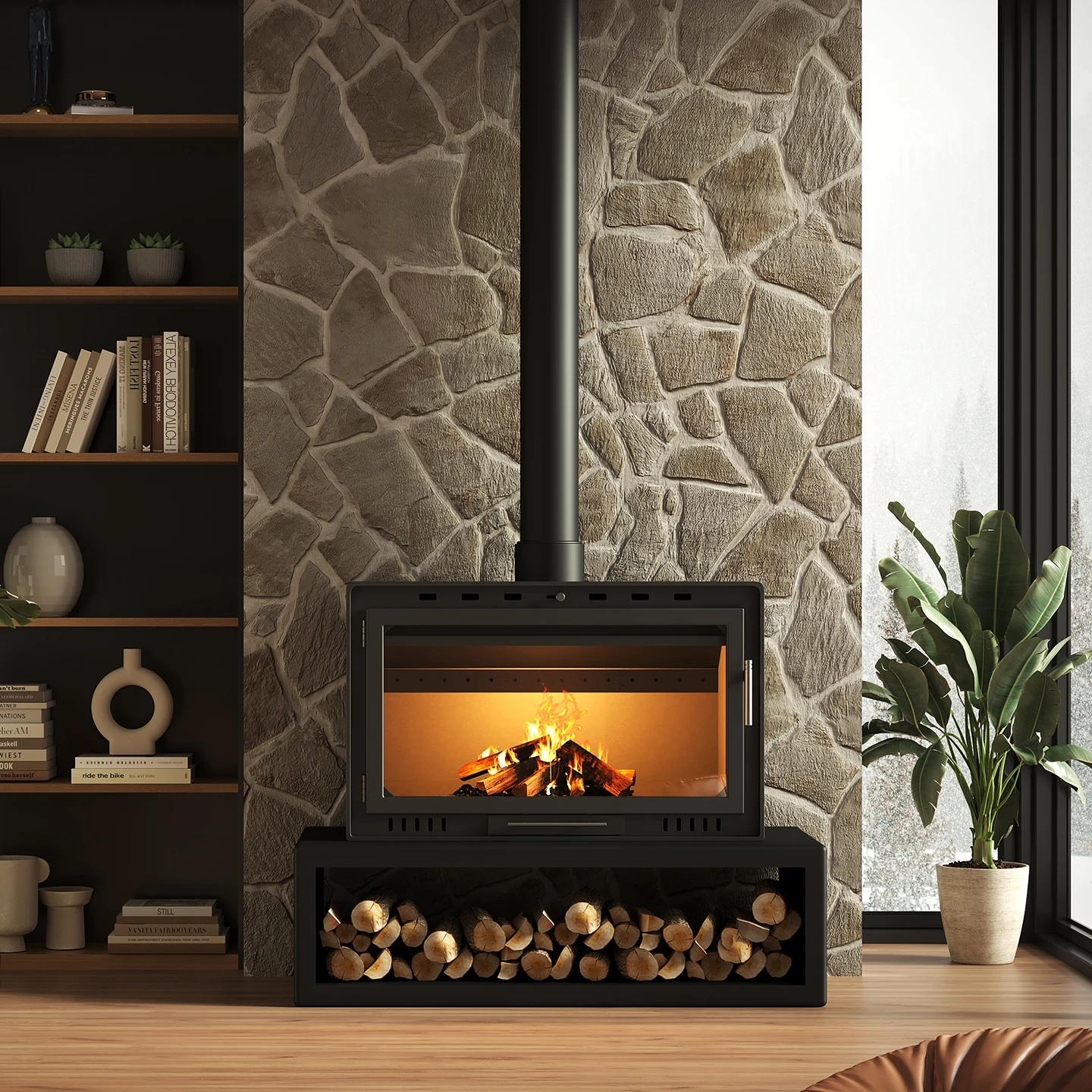 Lisha fireplace, real fire, firewood, rural home living room, bed and breakfast, villa indoor embedded heating, winter 2