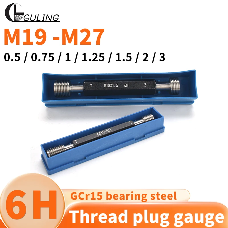 GULING 1PCS 6H M19-M27 Thread Plug Gauge High Precision GO/NO GO Gage Metric Gauge 6H Precision Internal Screw Gage Test Tool